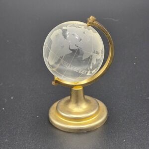 Vintage Glass Globe Desk Decor Brass Stand World Map Earth